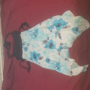 Black & Blue flower print halter dress